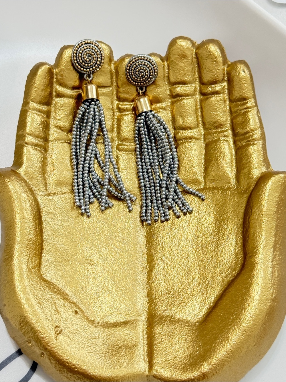 Natasha Couture Silver and Gold Tassel Earrings